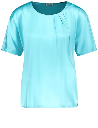 Gerry Weber Damen Fließendes Blusenshirt mit Material-Patch überschnittene Schultern, Kurzarm unifarben Aqua Splash 44 von Gerry Weber