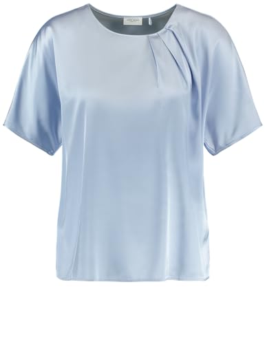 Gerry Weber Damen Fließendes Blusenshirt mit Material-Patch überschnittene Schultern, Kurzarm unifarben Light Blue 38 von Gerry Weber