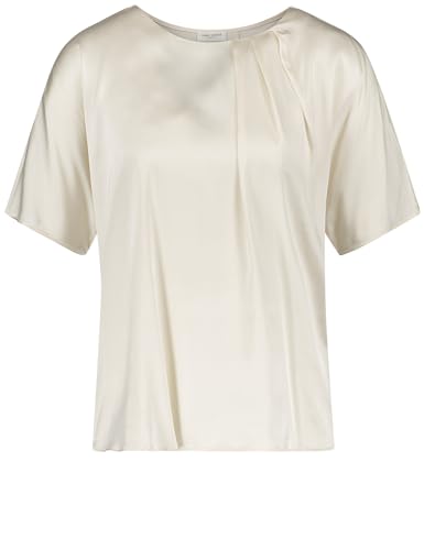 Gerry Weber Damen Fließendes Blusenshirt mit Material-Patch überschnittene Schultern, Kurzarm unifarben Whisper White 44 von Gerry Weber