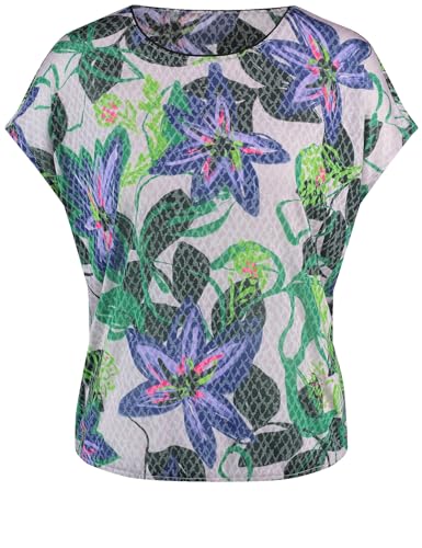 Gerry Weber Damen Floral gemustertes Shirt mit Ausbrenner-Qualität überschnittene Schultern, Kurzarm floral, Gemustert Lila/Pink/Grün Druck 44 von Gerry Weber