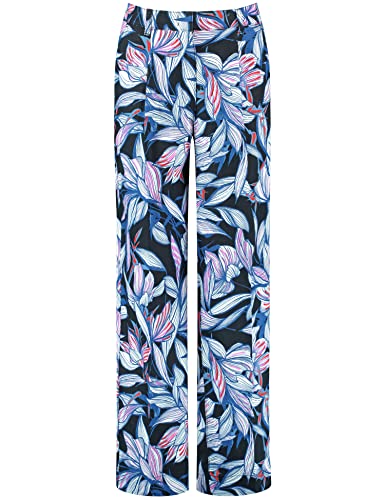 Gerry Weber Damen Gemusterte Leinenhose Wide Leg floral, Gemustert reguläre Länge Blau/Lila/Pink Druck 38 von Gerry Weber