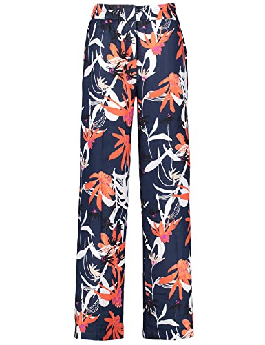 Gerry Weber Damen Gemusterte Leinenhose mit weitem Bein floral, Gemustert reguläre Länge Blau/Rot/Orange Druck 42 von Gerry Weber