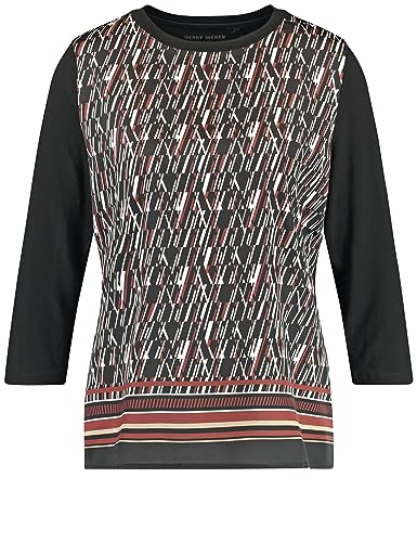 Gerry Weber Damen Gemustertes 3/4 Arm Shirt mit Material-Patch 3/4 Arm unifarben, Frontprint Rot/Orange/Schwarz Druck 40 von Gerry Weber