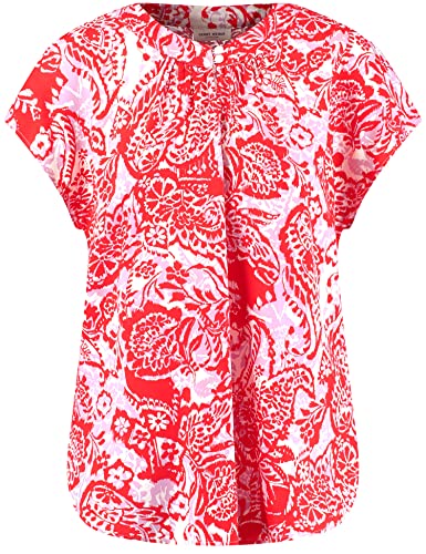 Gerry Weber Damen Gemustertes Blusenshirt mit geknöpftem Ausschnitt Kurzarm, überschnittene Schultern Gemustert Ecru/Weiss/Rot/Orange Druck 34 von Gerry Weber