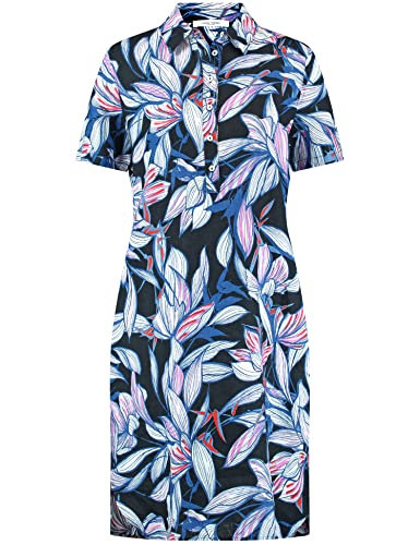 Gerry Weber Damen Gemustertes Shirtkleid aus Leinen Kurzarm Gemustert knieumspielend Blau/Lila/Pink Druck 36 von Gerry Weber