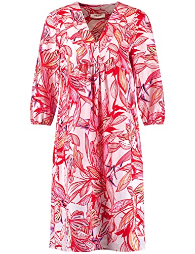 Gerry Weber Damen Gemustertes Tunikakleid aus Leinen 3/4 Arm, Ballonärmel floral, Gemustert knieumspielend Lila/Pink/Rot/Orange Druck 38 von Gerry Weber