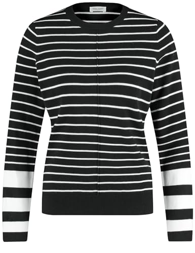 Gerry Weber Damen Geringelter Pullover mit dekorativer Paspel Langarm gestreift Schwarz/Ecru/Weiss Ringel 38 von Gerry Weber