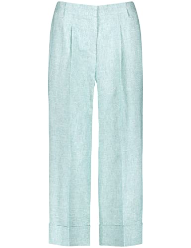 Gerry Weber Damen Hose aus Leinen Baumwolle unifarben 7/8 Länge Grün/Ecru/Weiss Gemustert 44 von Gerry Weber