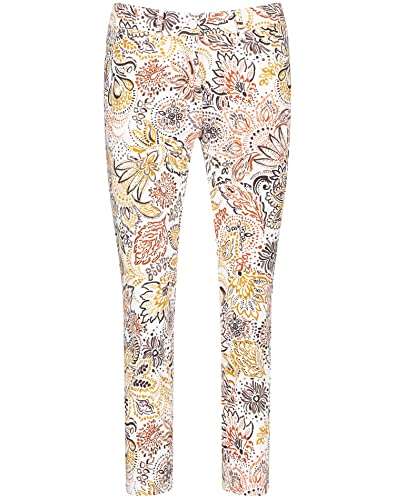 Gerry Weber Damen Hose mit Flowerdessin Best4me Hose Jeans verkürzt Jeans Gemustert, floral 7/8 Länge Weiß/Dunkel Braun/Ingwer 42 von Gerry Weber