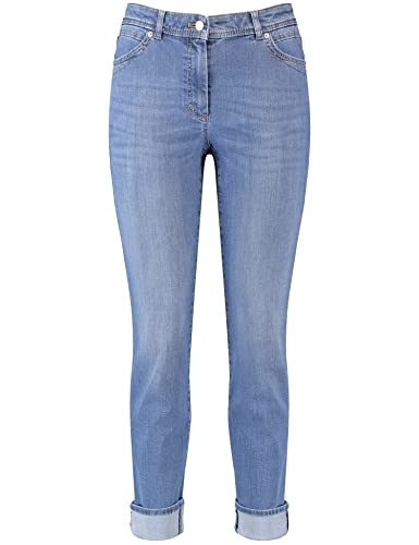 Gerry Weber Damen Jeans mit Saumumschlag Buffies, Used-Effekte leicht verkürztes Bein Blue Denim mit use 40 von Gerry Weber