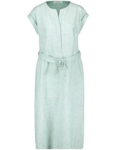 Gerry Weber Damen Kleid aus Baumwolle Leinen Kurzarm Melange wadenlang Grün/Ecru/Weiss Gemustert 48 von Gerry Weber