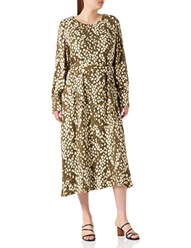 Gerry Weber Damen Kleid mit Bindegürtel Ballonärmel, Langarm, Manschette Gemustert lang Khaki Shell Vanilla Druck 46 von Gerry Weber