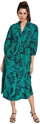 Gerry Weber Damen Kleid mit Blätterdruck 3/4 Arm, Ballonärmel floral, Gemustert lang Seaweed Pine Druck 42 von Gerry Weber