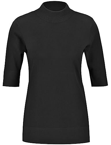 Gerry Weber Damen Kurzarmpullover aus Feinstrick mit Stehkragen breite Rippenbündchen, halber Arm unifarben Schwarz 42 von Gerry Weber