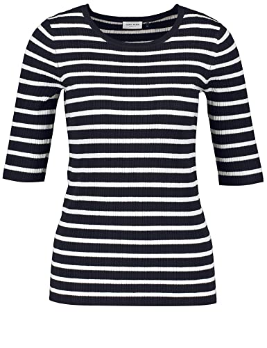 Gerry Weber Damen Kurzarmpullover aus feinem Rippstrick halber Arm gestreift Blau/Ecru/Weiss Ringel 48 von Gerry Weber