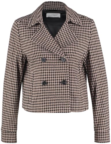 Gerry Weber Damen Kurze Blazerjacke mit Reverskragen Langarm Gemustert, kariert Camel Schwarz Hahnentritt 46 von Gerry Weber