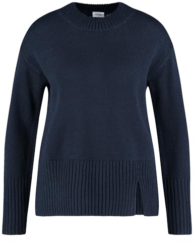 Gerry Weber Damen Kuscheliger Strickpullover mit Saumschlitz breite Rippenbündchen, Langarm unifarben, Melange Navy 38 von Gerry Weber