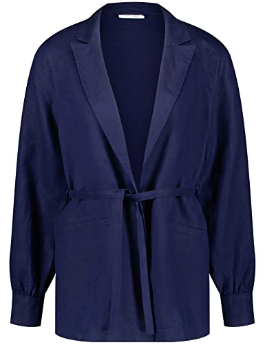 Gerry Weber Damen Lässiger Leinenblazer mit Taillenband Langarm, Manschetten, mit Schlitz unifarben Blueberry 42 von Gerry Weber