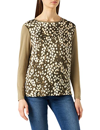 Gerry Weber Damen Langarmshirt mit Frontmuster EcoVero Langarm, überschnittene Schultern Gemustert Khaki Shell Vanilla Druck 36 von Gerry Weber