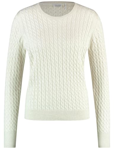 Gerry Weber Damen Nachhaltiger Strickpullover mit Zopfmuster Langarm, Manschetten, breite Rippenbündchen unifarben Cream Melange 44 von Gerry Weber