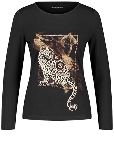 Gerry Weber Damen Nachhaltiges Langarmshirt mit Frontprint Langarm unifarben, Frontprint, Animal-Print Leoplacement on Black 48 von Gerry Weber