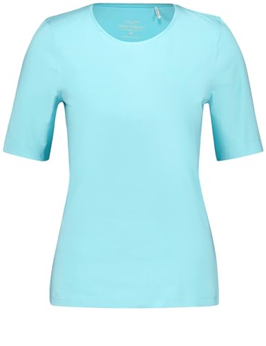 Gerry Weber Damen Nachhaltiges T-Shirt mit satiniertem Ausschnitt Kurzarm unifarben Aqua Splash 42 von Gerry Weber