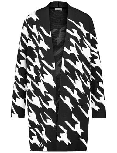 Gerry Weber Damen Offener Longcardigan in Jacquard-Strick Langarm kariert, Jacquard Black/Ecru Houndstooth JCD 42 von Gerry Weber