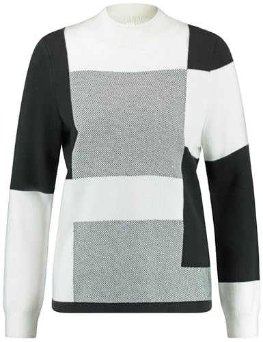 Gerry Weber Damen Pullover mit Turtleneck und Jaquard-Strick Langarm Jacquard, kariert Schwarz/Ecru/Weiss Gemustert 48 von Gerry Weber