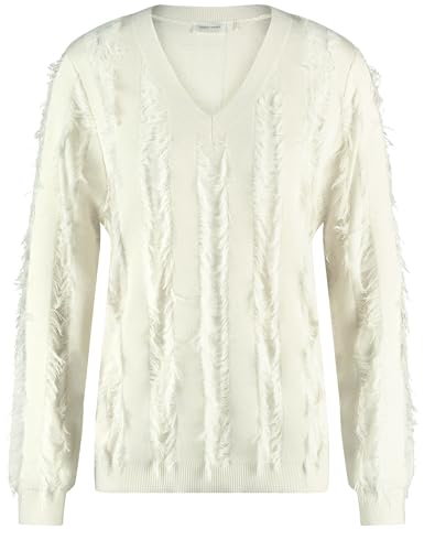 Gerry Weber Damen Pullover mit dekorativen Fransen breite Rippenbündchen, Langarm unifarben Whisper White 38 von Gerry Weber