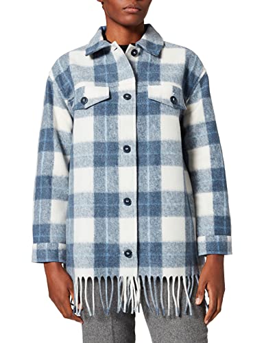 Gerry Weber Damen Shacket mit Fransen Langarm, Manschette kariert Cream Blue Karo 44 von Gerry Weber