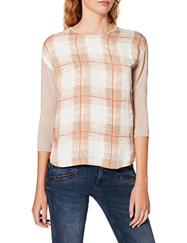 Gerry Weber Damen Shirt mit kariertem Vorderteil Langarm, überschnittene Schultern kariert Camel/Caramel/Hazelnut 46 von Gerry Weber