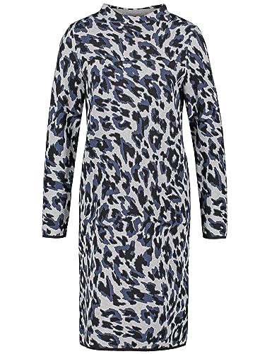 Gerry Weber Damen Strickkleid mit Animal-Print Langarm Animal-Print knieumspielend Grau/Schwarz Gemustert 42 von Gerry Weber