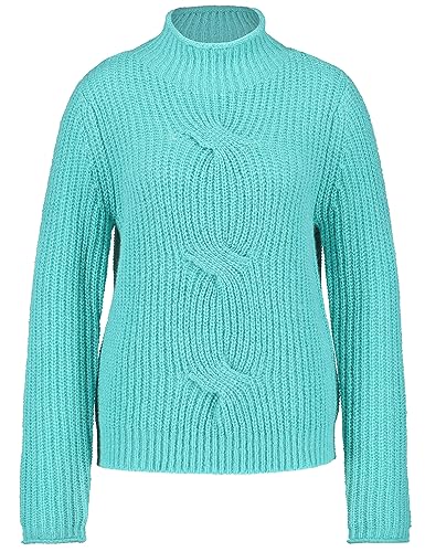 Gerry Weber Damen Strickpullover mit Stehkragen und Zopfmuster Langarm unifarben, Melange Aquamarine 42 von Gerry Weber