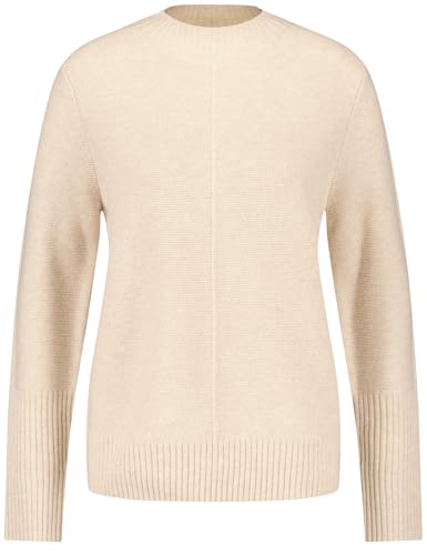 Gerry Weber Damen Strickpullover mit Wollanteil breite Rippenbündchen, Langarm unifarben Cream Melange 48 von Gerry Weber