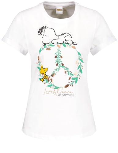 Gerry Weber Damen T-Shirt mit Peanuts-Print Kurzarm, mit Ärmelaufschlag unifarben, Frontprint weiß/weiß 40 von Gerry Weber