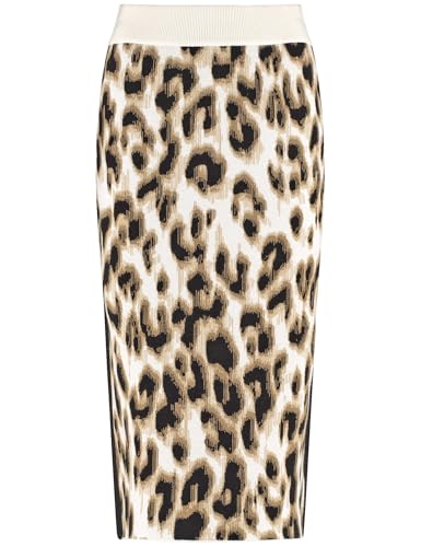 Gerry Weber Damen Wadenlanger Rock mit Leodessin Animal-Print knieumspielend beige-schwarz Jacquard 38 von Gerry Weber