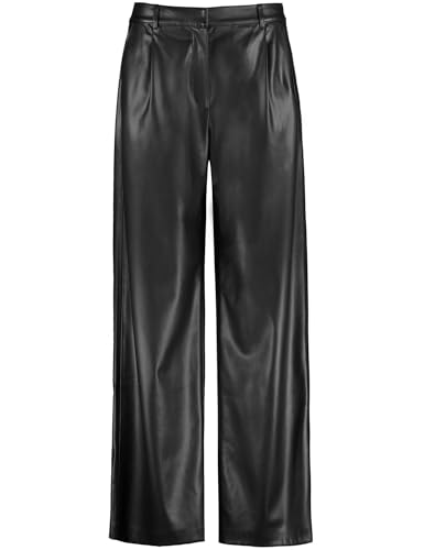 Gerry Weber Damen Weite Hose in Lederoptik unifarben reguläre Länge Schwarz 40 von Gerry Weber