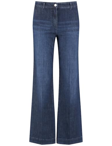 Gerry Weber Damen Weite Hose unifarben, Washed-Out-Effekt reguläre Länge Dark Blue Denim 42 von Gerry Weber