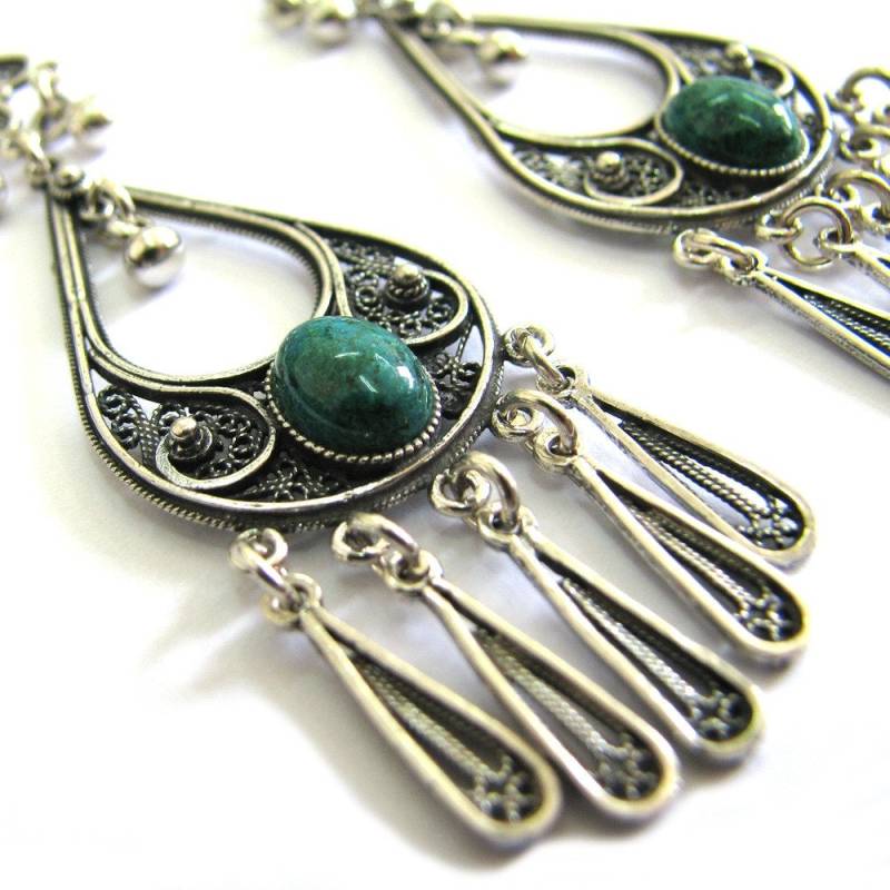 Sterling Silber Filigrane Kronleuchter Ohrringe, Silberschmied Handgefertigt, Eleganter Statement Schmuck, - Id1018 von Gershiartofsilver