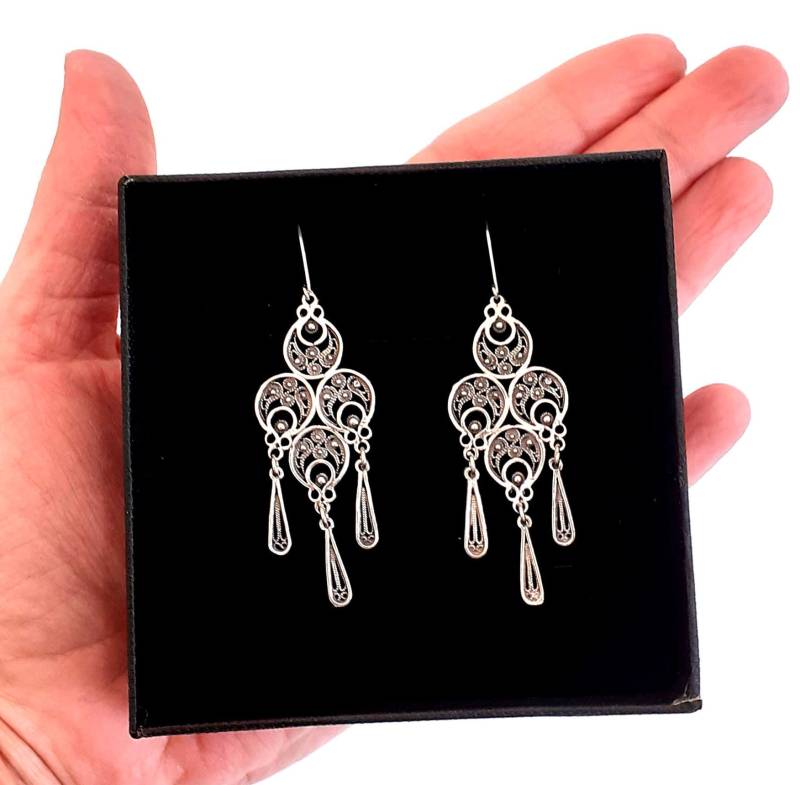 Sterling Silber Filigrane Ohrringe, Handgefertigtes Einzigartiges Design, Leichte Baumeln, Boho Chic Stil Silberschmied Frauen Schmuck - Id92 von Gershiartofsilver