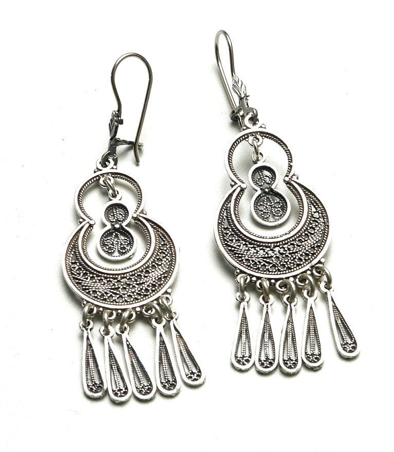 sterling Silber Chandelier Ohrringe, Filigrane Boho Fisch-Haken-Verschluss, Baumeln Ohrringe - Id1029 von Gershiartofsilver