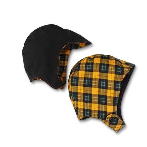 Jamie Baby Und Kleinkind Aviator Style Mütze, Wendemütze, Schwarz Mit Senf Kariert Auf Rückseite, Baumwolle, Handmade in Australien von GertrudeandtheKing