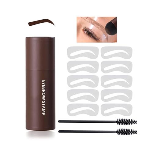 Augenbrauen Stempel Schablone,Eyebrow Powder Stamp,Wasserfest Wiederverwendbares Tattoo Puder Set, Brow Stamp Shaping Kit mit 10 Augenbrauen Schablone Und 2 Augenbrauen Pinsel,Dunkelbrau von Geruicee