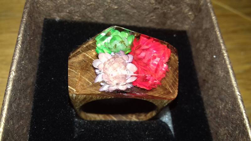Holz, Harz, Trockene Blumen Ring von Gerula24