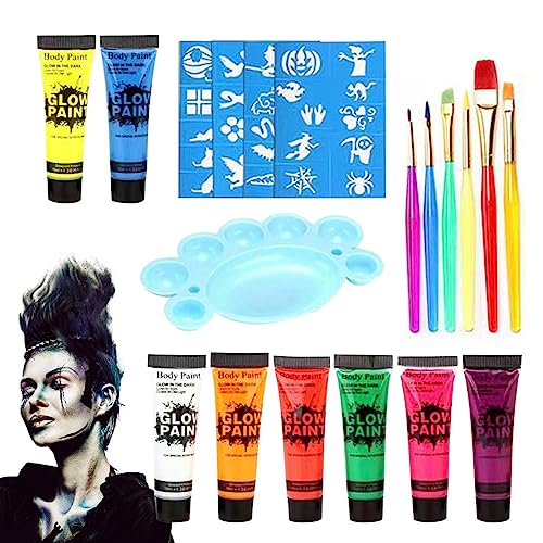 Glow Face Art Paint | Glow in the Dark Kunstfarbe für Gesicht und Körper, 8 Farben, Gesichtsfarbe und Körperfarbe, Künstler-Fantasie, Erwachsenenmalerei für Kinder und Erwachsene, Halloween und Glow Face Art Paint | Glow in the Dark Kunstfarbe für Gesicht und Körper, 8 Farben, Gesichtsfarbe und Körperfarbe, Künstler-Fantasie, Erwachsenenmalerei für Kinder und Erwachsene, Halloween und von Geruwam