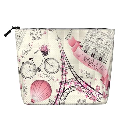 Geryaer The Paris Tower and a Bicycle Print Zippered Pouch Single Layer Makeup Bag Travel Cosmetic Organizer for Women Capacity, Schwarz, Einheitsgröße von Geryaer