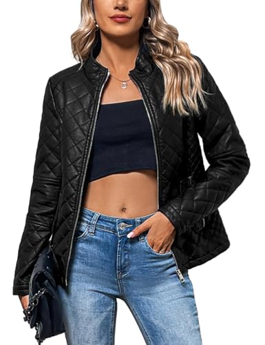 Geschallino Damen Kunstleder Jacke Herbst Bikerjacke Kurz PU Übergangsjacke Mantel 15020 Schwarz S von Geschallino