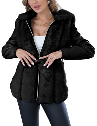 GeschalGeschallinolino Damen-Kurzjacke aus Kunstlederfell mit Gürtel Warmer Lässiger Motorradmantel Sherpa Fleece Oberbekleidung 515 Schwarz XL GeschalGeschallinolino Damen-Kurzjacke aus Kunstlederfell mit Gürtel Warmer Lässiger Motorradmantel Sherpa Fleece Oberbekleidung 515 Schwarz XL von Geschallino