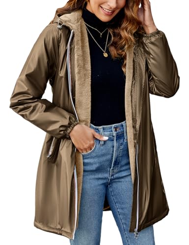 Geschallino Damen Langer Leichter Mantel Warme Winterjacke mit Sherpa-Futter und Kapuze A3100 Braun L von Geschallino