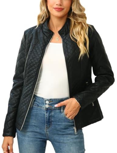 Geschallino Damen Lederjacke PU Herbst Motorrad Biker Mantel GZ76 Schwarz L von Geschallino